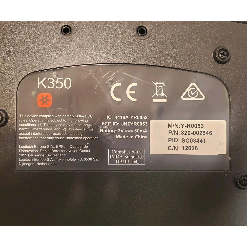 Logitech K350 Wave Keyboard Black Wireless Ergonomic NO USB Dongle‎ Parts Only